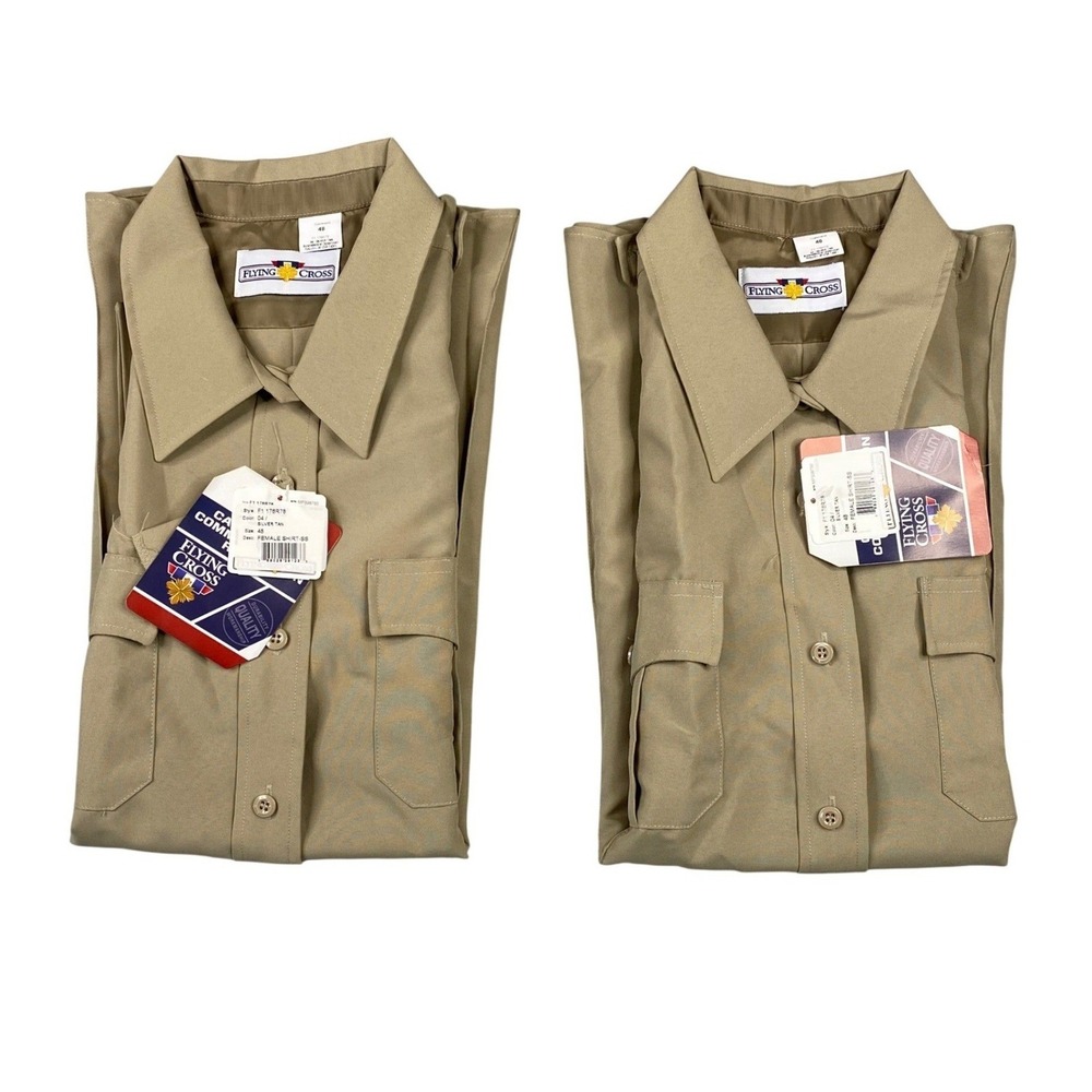 (Lot of 2) Flying Cross Uniform Silver Shirt Tan Short Sleeve Womens Size 48 NEW